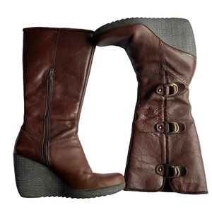 Brown Leather Wedge Boots
